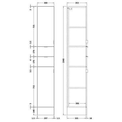 Fairford Union 300mm Grey Gloss Tall Cabinet