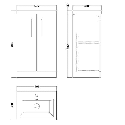 Fairford Aspri 500mm Charcoal Black 2 Door Floor Standing Vanity Unit