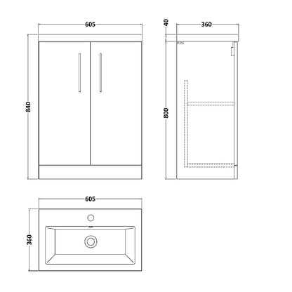 Fairford Aspri 600mm Anthracite 2 Door Floor Standing Vanity Unit