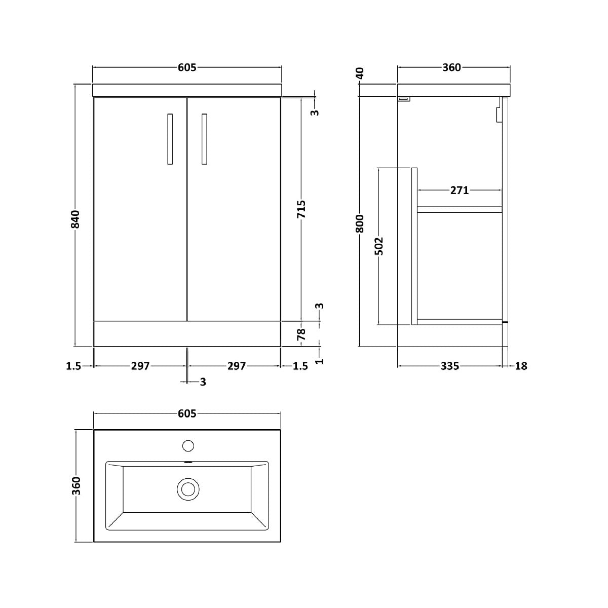 Fairford Aspri 600mm Gloss White 2 Door Floor Standing Vanity Unit