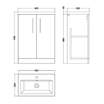Fairford Aspri 600mm Satin Green 2 Door Floor Standing Vanity Unit