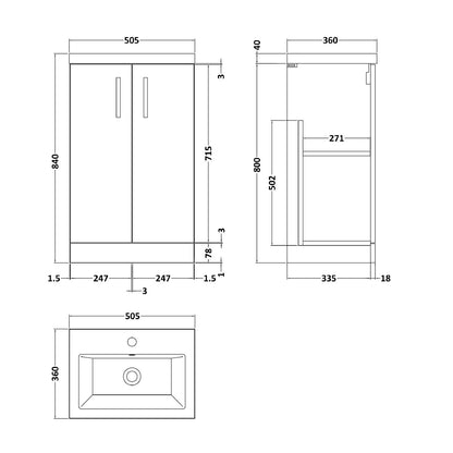 Fairford Aspri 500mm Solace Oak 2 Door Floor Standing Vanity Unit