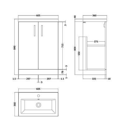 Fairford Aspri 600mm Solace Oak 2 Door Floor Standing Vanity Unit
