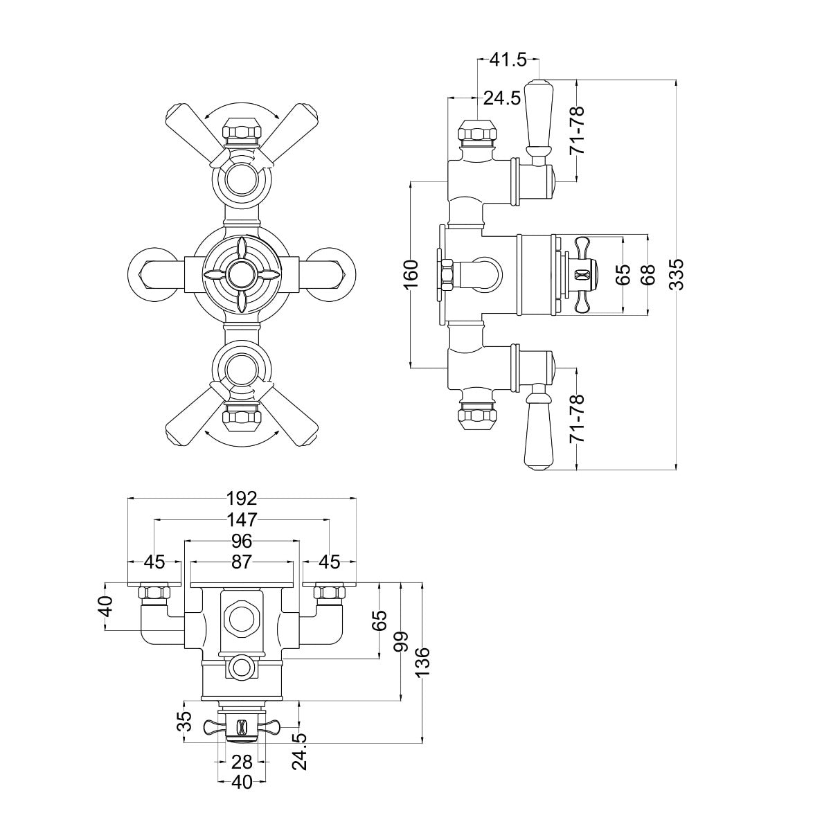 Fairford Tamber Exposed Thermostatic Triple Shower Valve, 2 Outlet
