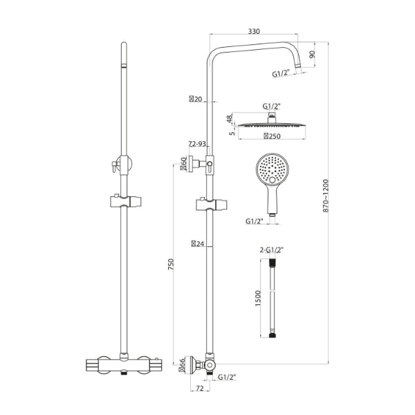 Fairford Yuna Chrome Exposed Shower Kit
