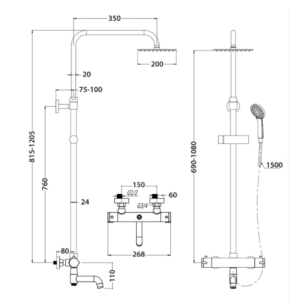 Fairford Partis Chrome Exposed Shower Kit
