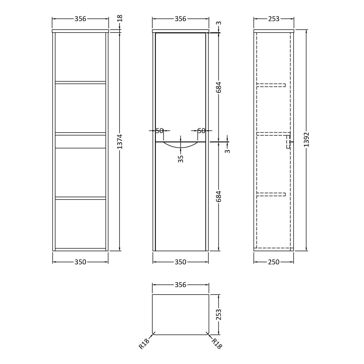 Fairford Eclipse 350mm Satin Green Tall Storage Unit