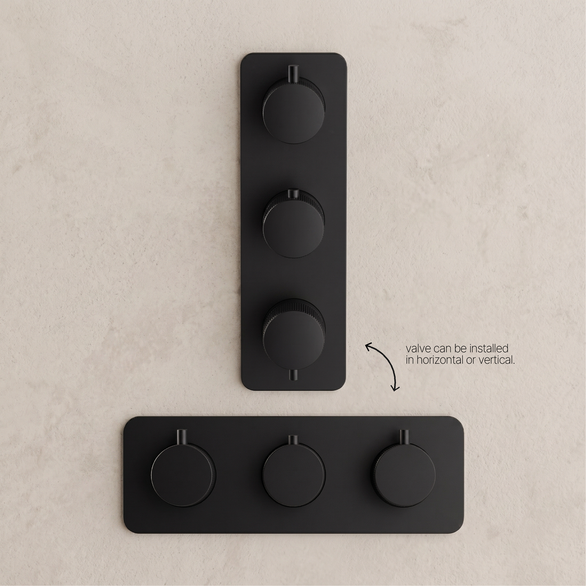 Fairford Element 7 Matt Black Triple Shower Valve, 3 Outlet