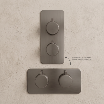 Fairford Element 7 Gunmetal Twin Shower Valve, 2 Outlet