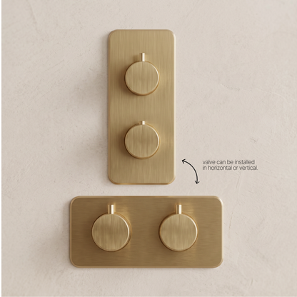 Fairford Element 7 Brushed Brass Twin Shower Valve, 2 Outlet