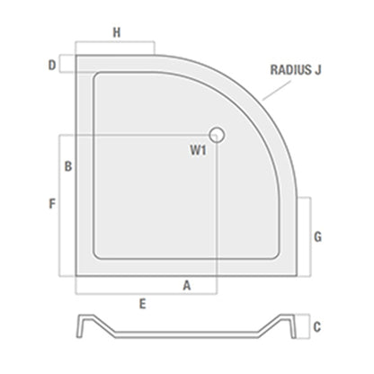 900 x 900mm quadrant tray dimension drawing