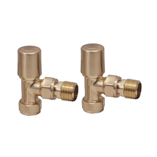 Fairford Designer Angled Towel Rail Valves Pair - Brushed Brass