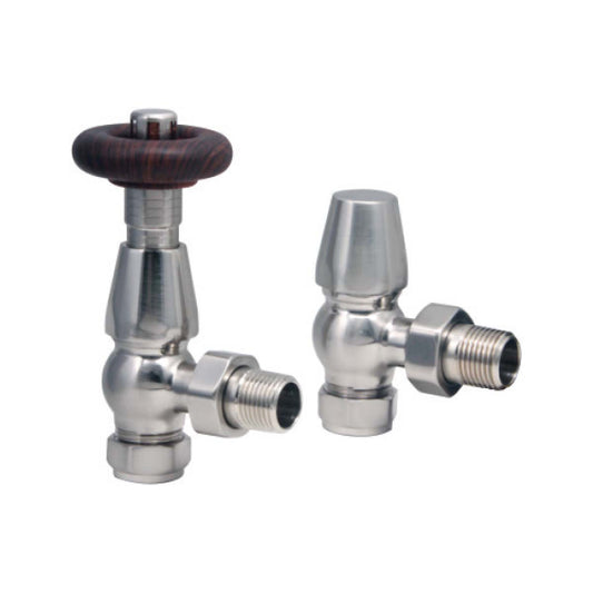 Fairford Designer Angled Radiator Valves Pair - Nickel