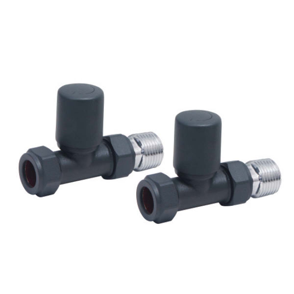 Fairford Designer Straight Towel Rail Valves Pair - Carbon Anthracite