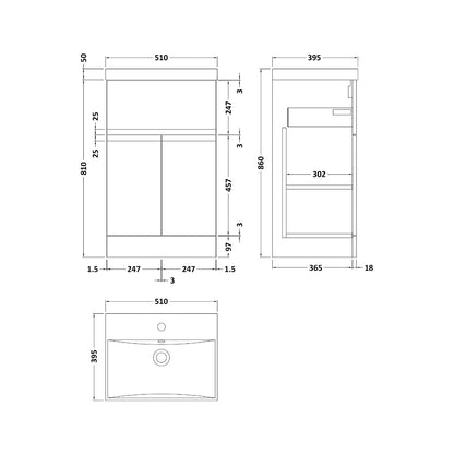 Fairford Finesse 500mm Satin White Floor Standing Vanity Unit, with Top Drawer