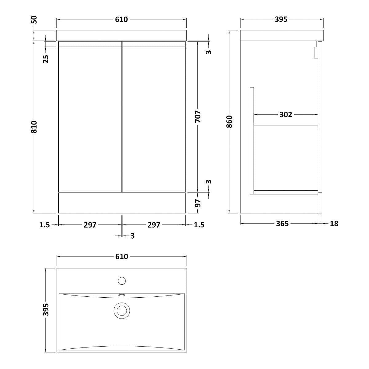 Fairford Finesse 600mm Satin White Floor Standing Vanity Unit