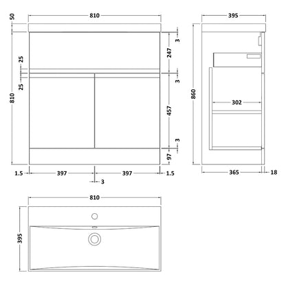 Fairford Finesse 800mm Satin Grey Floor Standing Vanity Unit, with Top Drawer