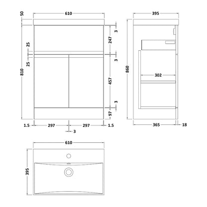 Fairford Finesse 600mm Satin Blue Floor Standing Vanity Unit, with Top Drawer