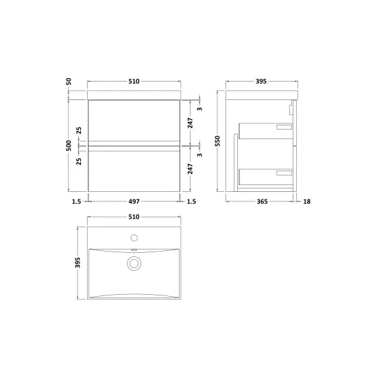 Fairford Finesse 500mm Satin Green Wall Hung 2-Drawer Vanity Unit