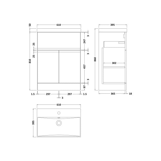 Fairford Finesse 600mm Satin Green Floorstanding 2-Door/Drawer Vanity