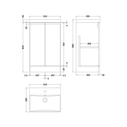 Fairford Finesse 500mm Satin Green Floorstanding 2-Door Vanity Unit