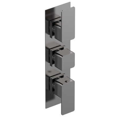 Fairford Una Grace Brushed Gun Metal Square Concealed Triple Shower Valve, 2 Outlet