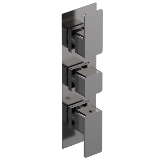 Fairford Una Grace Brushed Gun Metal Square Concealed Triple Shower Valve, 2 Outlet