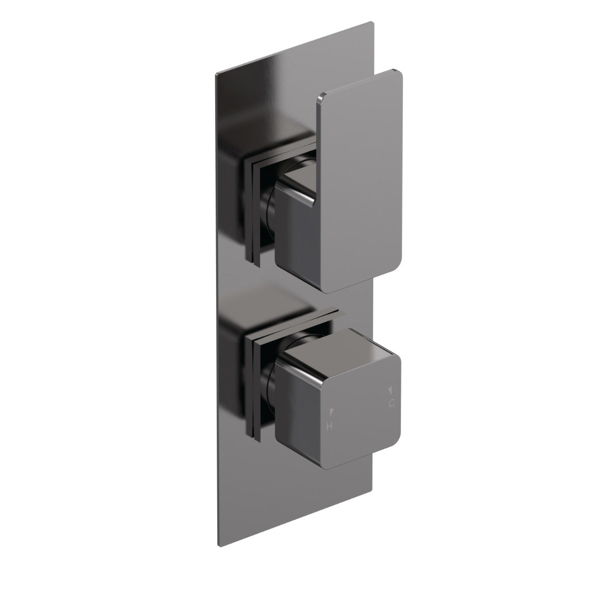 Fairford Una Grace Brushed Gun Metal Square Concealed Twin Shower Valve with Diverter, 2 Outlet