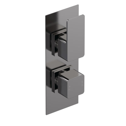 Fairford Una Grace Brushed Gun Metal Square Concealed Twin Shower Valve with Diverter, 2 Outlet