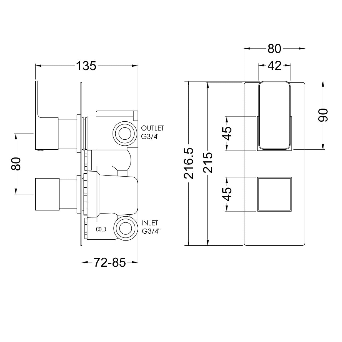 Fairford Una Grace Brushed Brass Square Concealed Twin Shower Valve with Diverter, 2 Outlet