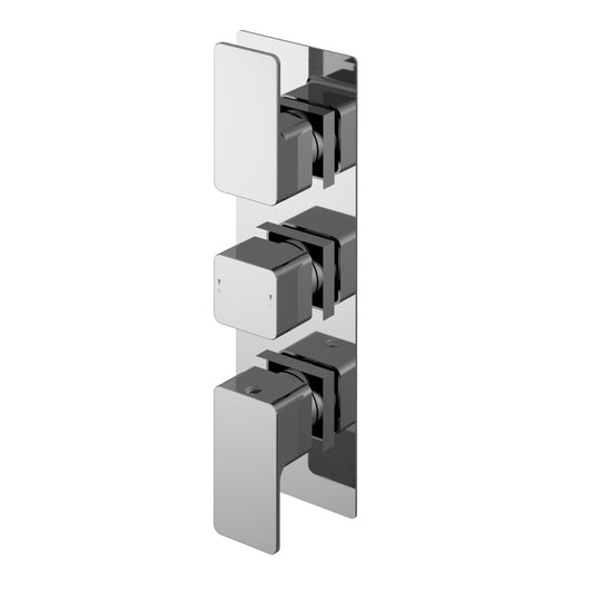 Fairford Una Grace Chrome Square Concealed Triple Shower Valve, 2 Outlet