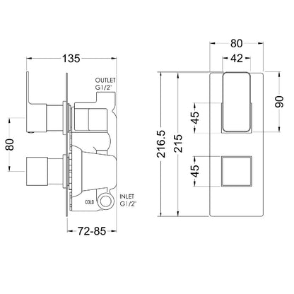 Fairford Una Grace Chrome Square Concealed Twin Shower Valve, 1 Outlet