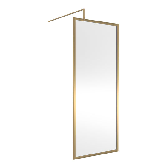 Fairford 760mm Brushed Brass Fully Framed 8mm Wetroom Screen - 1850mm High
