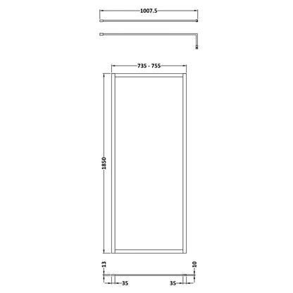 Fairford 760mm Brushed Brass Fully Framed 8mm Wetroom Screen - 1850mm High