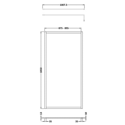 Fairford 900mm Brushed Brass Fully Framed 8mm Wetroom Screen - 1850mm High