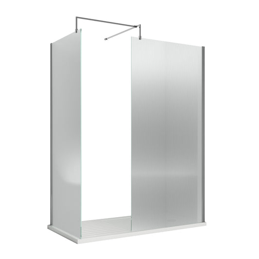 Fairford 800mm Chrome Fluted 8mm Wetroom Screen - 1850mm High