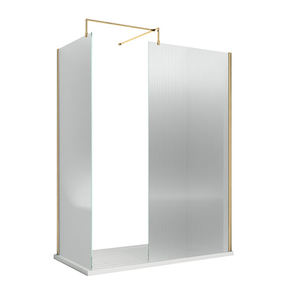 Fairford 1000mm Brushed Brass Fluted 8mm Wetroom Screen - 1850mm High