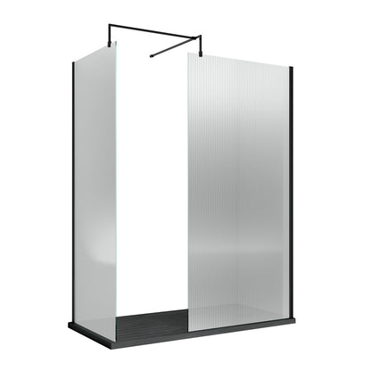 Fairford 900mm Matt Black Fluted 8mm Wetroom Screen - 1850mm High