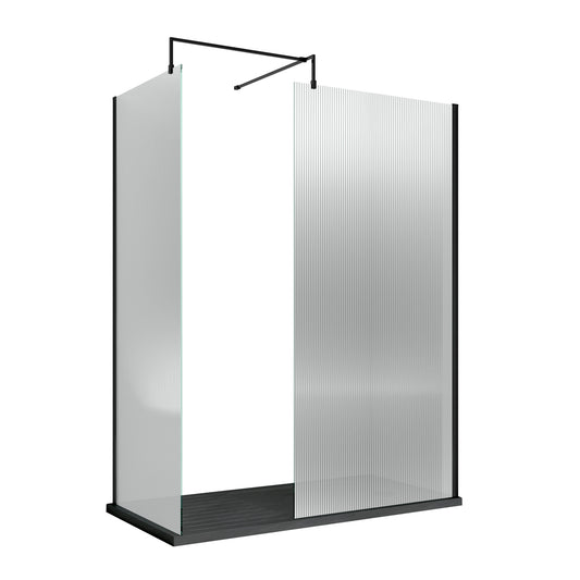 Fairford 900mm Matt Black Fluted 8mm Wetroom Screen - 1850mm High