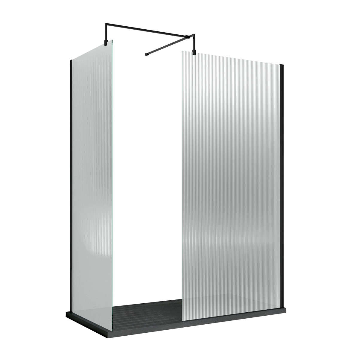 Fairford 1000mm Matt Black Fluted 8mm Wetroom Screen - 1850mm High
