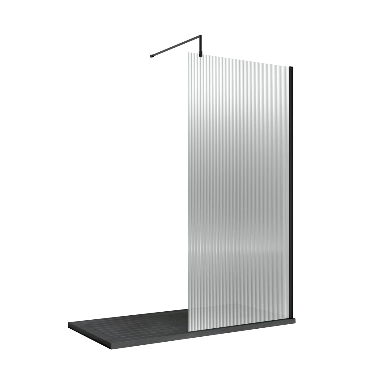 Fairford 1000mm Matt Black Fluted 8mm Wetroom Screen - 1850mm High