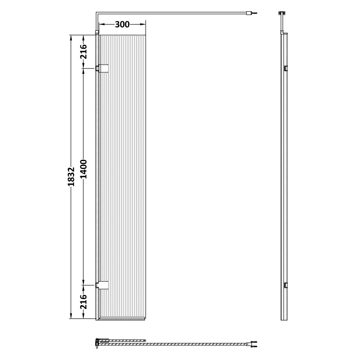 Fairford Chrome Fluted 300mm Wetroom Swing Screen - 1850mm High