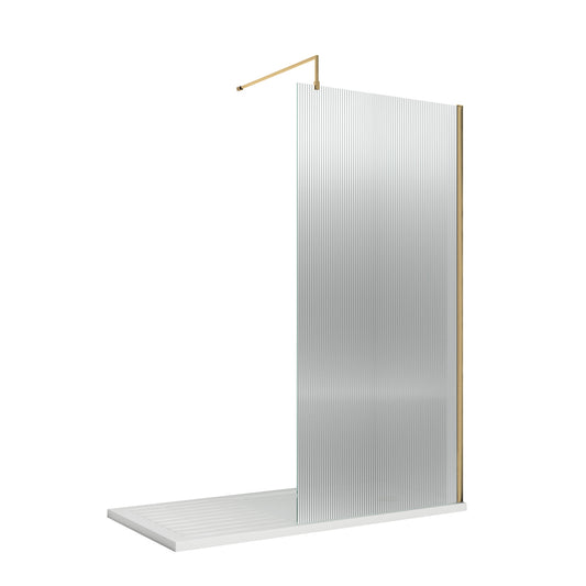 Fairford 900mm Brushed Brass Fluted 8mm Wetroom Screen - 1850mm High
