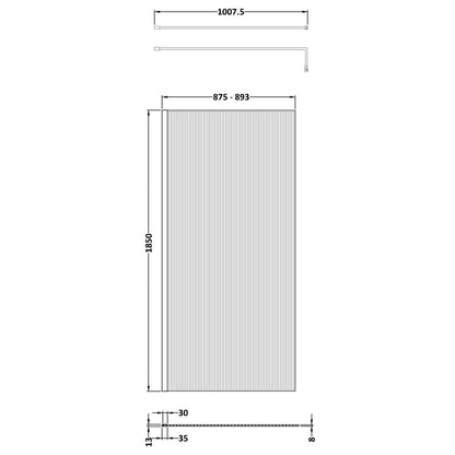 Fairford 900mm Brushed Brass Fluted 8mm Wetroom Screen - 1850mm High