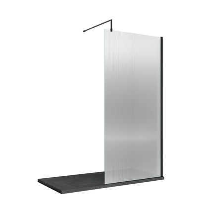 Fairford 900mm Matt Black Fluted 8mm Wetroom Screen - 1850mm High