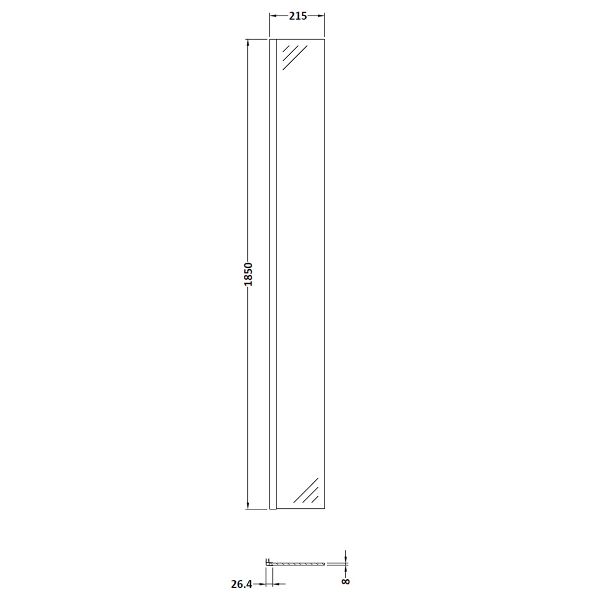 Fairford Matt Black 215mm Wetroom Return Screen - 1850mm High