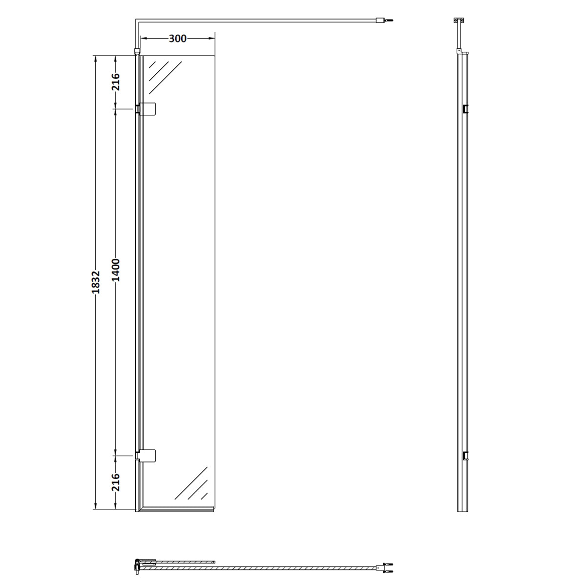Fairford Brushed Brass 300mm Wetroom Swing Screen - 1850mm High