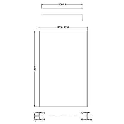 Fairford 1200mm Brushed Brass Vertically Framed 8mm Wetroom Screen - 1850mm High