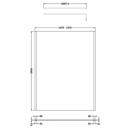 Fairford 1400mm Brushed Brass Vertically Framed 8mm Wetroom Screen - 1850mm High
