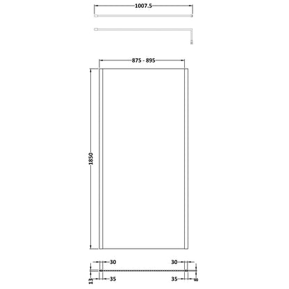Fairford 900mm Brushed Brass Vertically Framed 8mm Wetroom Screen - 1850mm High